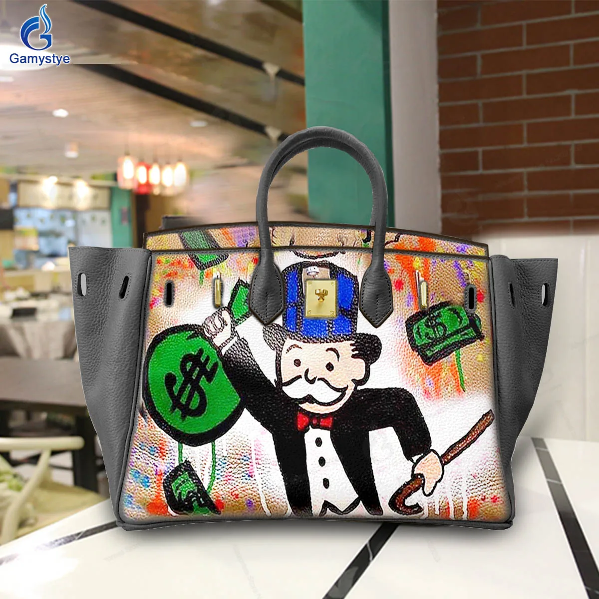 Street Fashion Art Draw Grandpa holding a coin bag Graffiti Totes Women Bags Designer Crossbody Handbags Female Messenger Totes