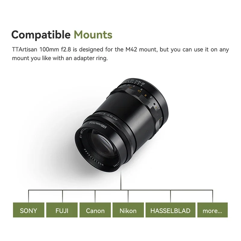 TTArtisan 100mm F2.8 M42 Camera lens Full Frame Manual Lens For Sony E/Nikon Z/Canon RF/Leica M/Fuji X Mount Camera