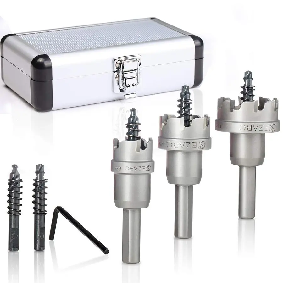 

Carbide Hole Saw Kit, 3 Piece Carbide Tipped Hole Cutter with Pilot Drill bit for Hard Metal, Stainless Steel, Iron, Aluminum, A