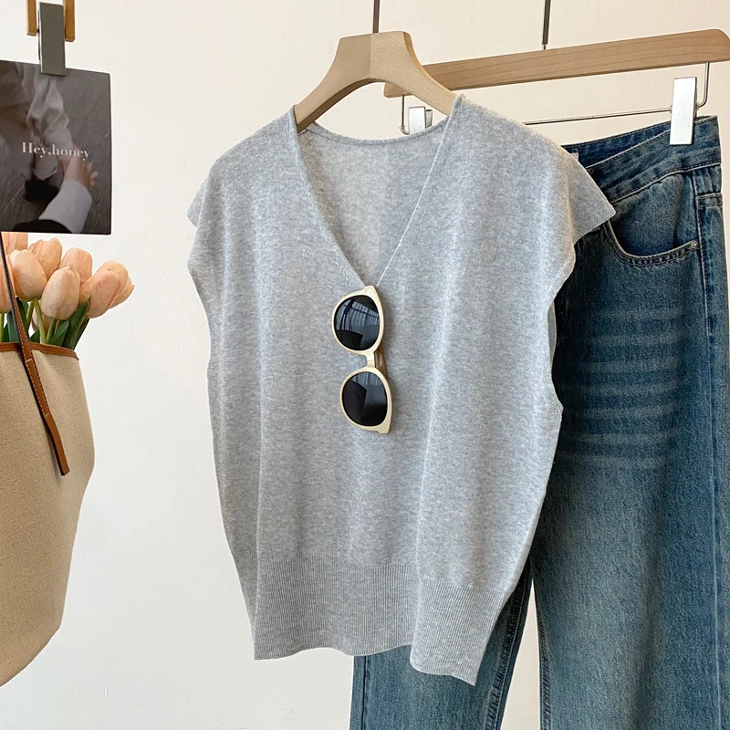 

Dave&di 26 Summer New Product Cotton Blended Thin Breathable Skin Friendly Knitted Shirt 14 Needles Simple Sleeveless Top