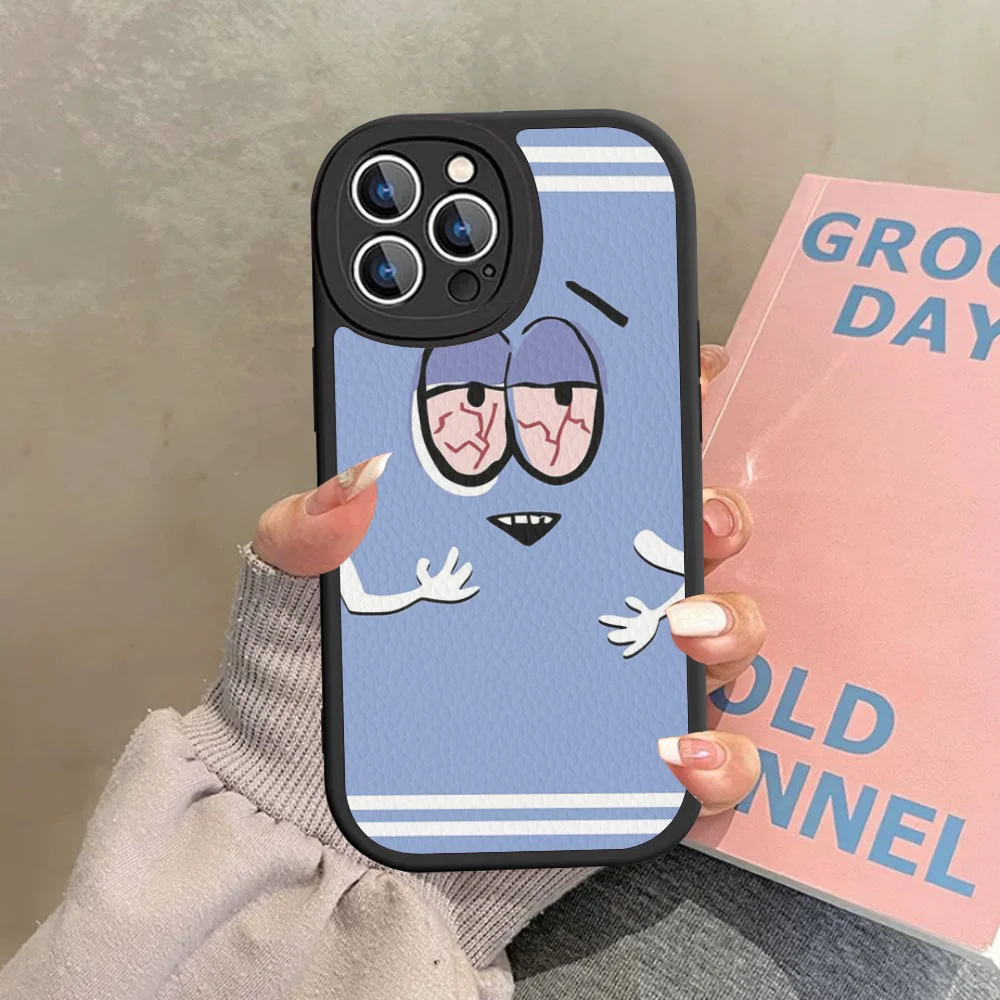 حافظة هاتف S-South Park Towelie من الجلد الصلب لهاتف iPhone 15 14 13 12 Mini 11 14 Pro Max Xs X Xr Plus Fundas