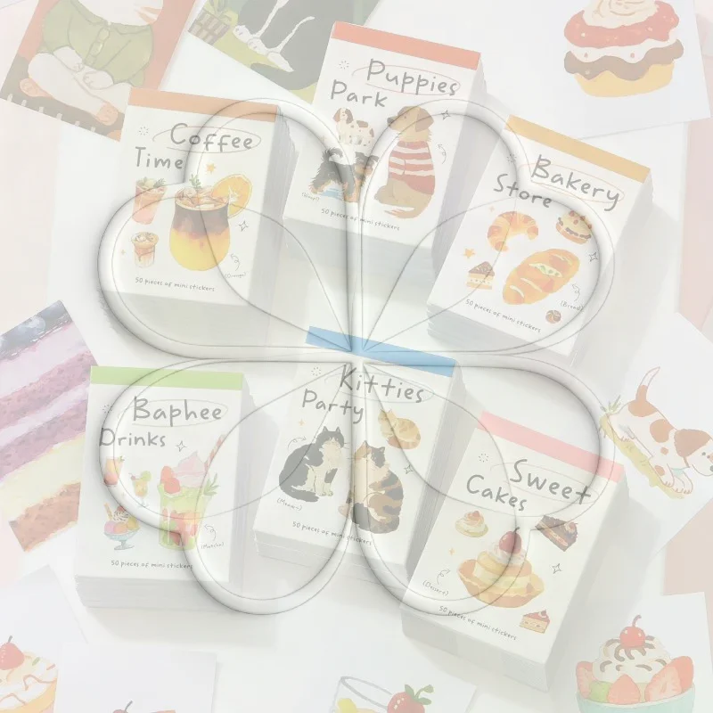 50Pcs Watercolor Drink Copperplate Stickers Pet,Bakery,Coffee And Dessert Scrapbooking Decals For DIY Decoration