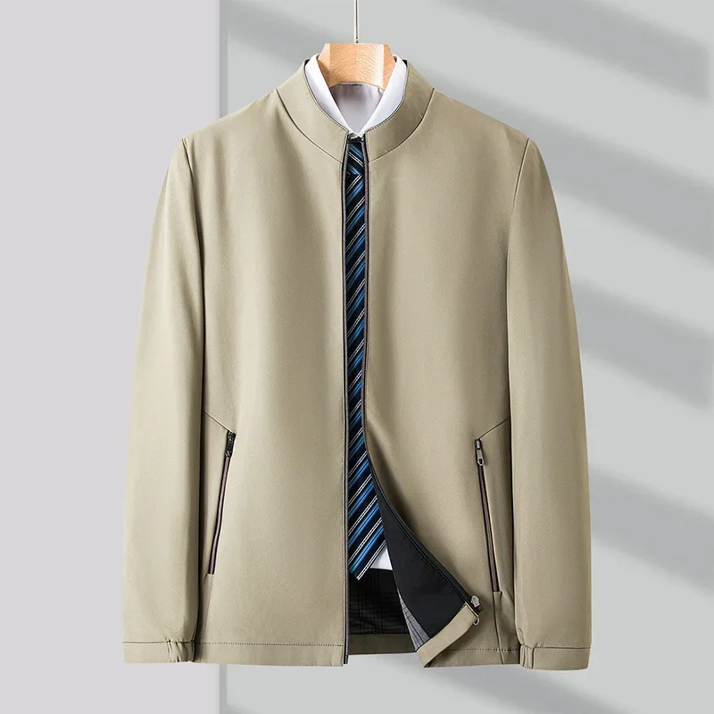 

Men Autumn Jacket Stand Collar Business Casual Middle-aged and Dad's Jackets Solid Office Formal Work Jacket Men's Clothing Top