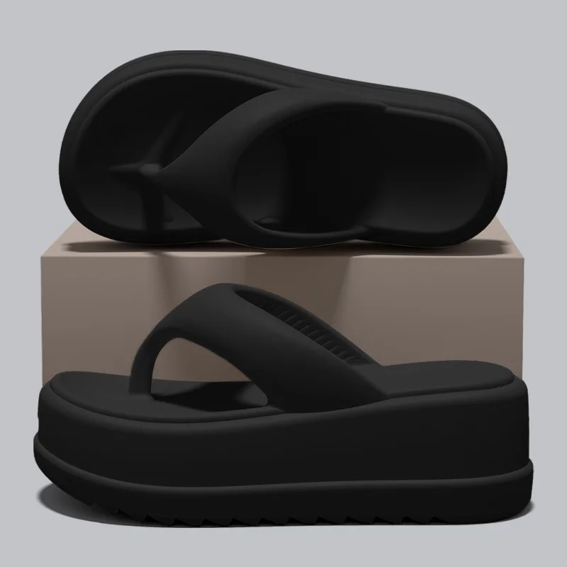 Damen EVA Flip-Flops mit Blockabsatz, Modische Sommer-Zehenstegsandalen mit Dicker Plattform, Rutschfeste Strand-Sandalen für Frauen