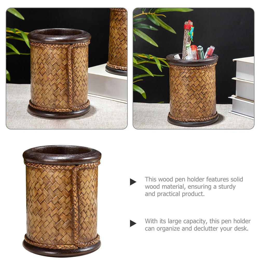 Wood Pencil Holder for Desk Large Capacity Vintage Style Pen Organizer Storage Desktop Accessory Classroom Art Organization