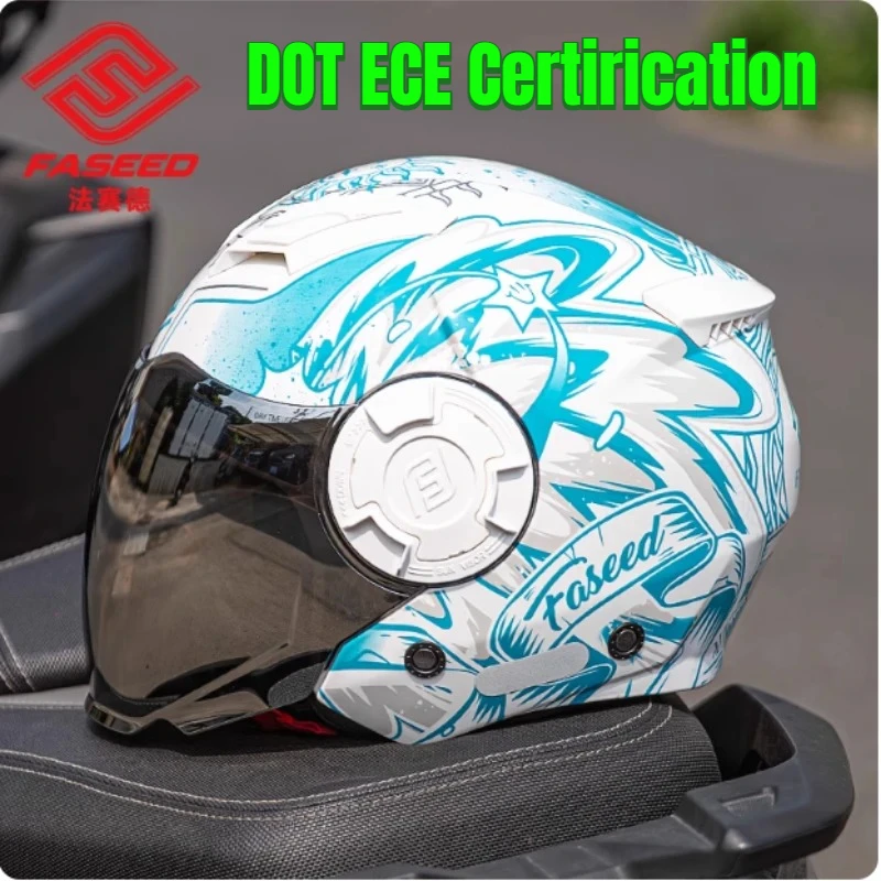 

FASEED Motorcycle Helmet Open Face Dual Lens Half Helmet for Man Woman Motorbike Helmet Cascos Para Motos DOT ECE Certification