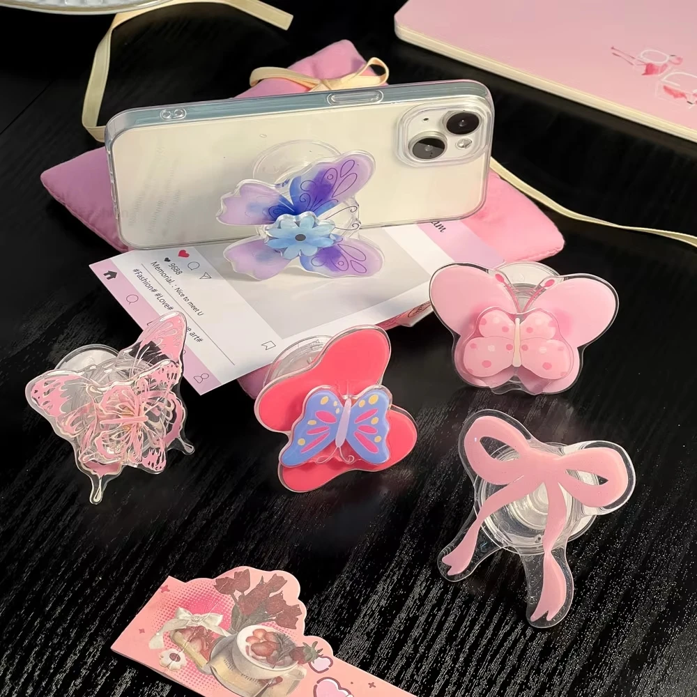 

Cartoon Cute Butterfly Phone Grip Tok Griptok Phone Holder For iPhone 17 Pro Max 16 15 14 13 Universal Mobile Phone Stand Holder