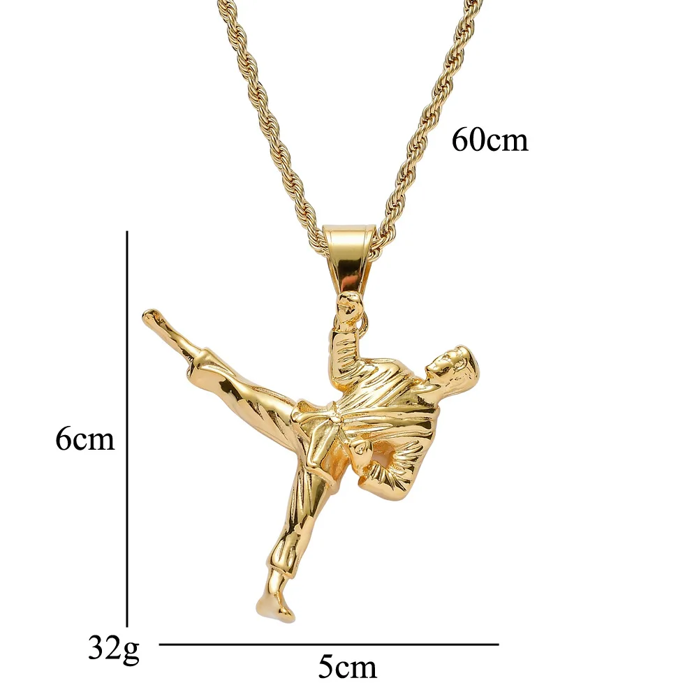 Hip Hop Rock Gold Color 316L Stainless Steel Taekwondo Kung Fu Pendants Necklaces for Men Gym Jewelry