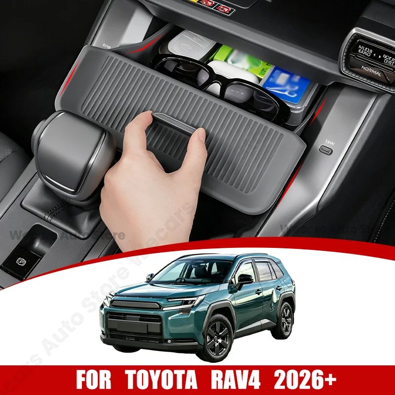 For Toyota RAV4 XA60 2026+ Center Console Storage Box Drawer Storage Box Key Glasses Watch Organizer Car Storage Accessories