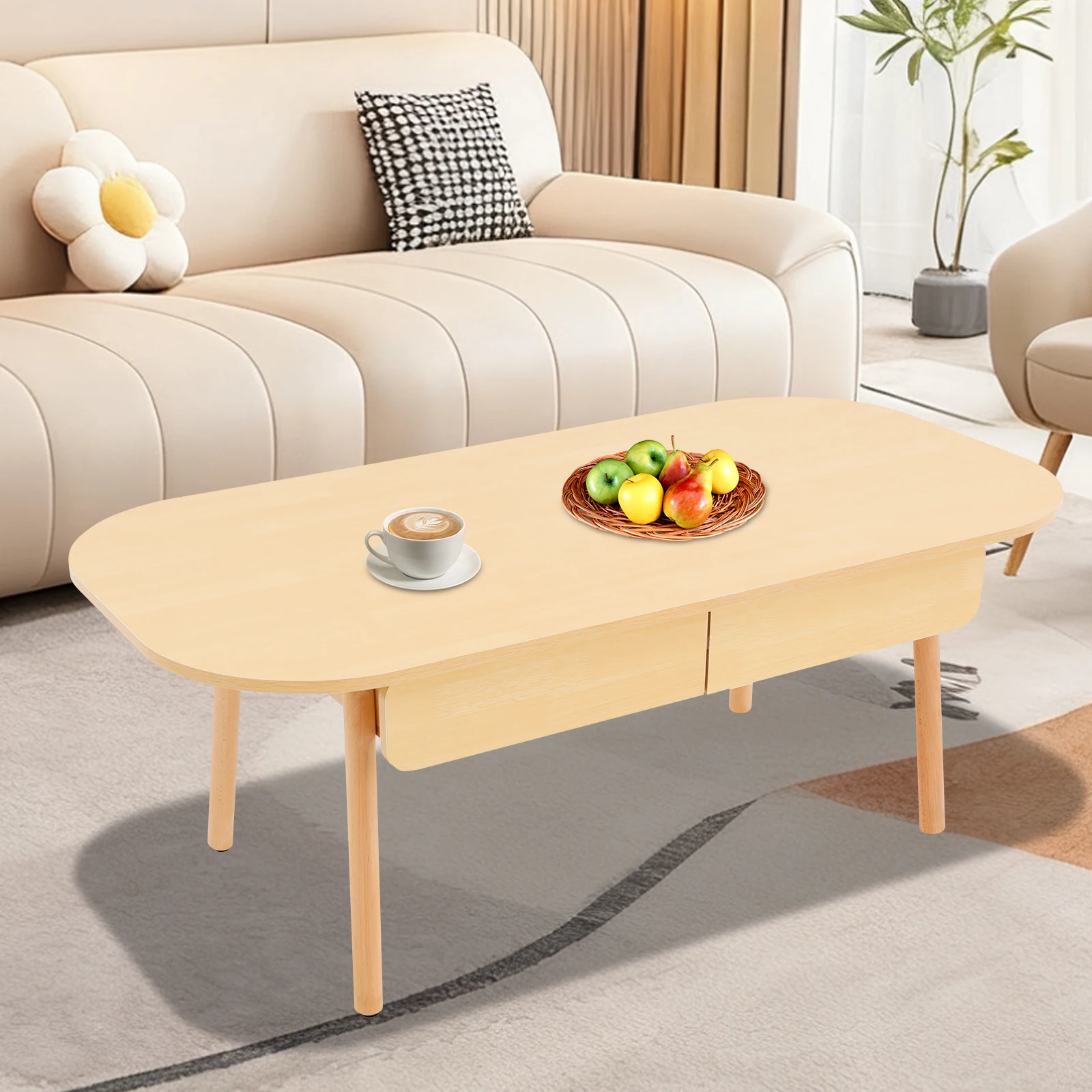 Coffee Table with Storage for Living Room Modern Coffee Table with Double Drawers