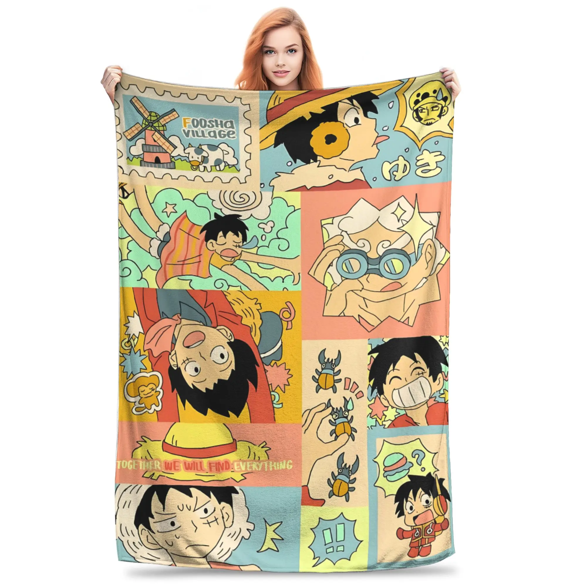 1PC home Cutecore Room Decor One Piece Luffy Blanket Throw Blanket  Novelty Warm Blanket All Season