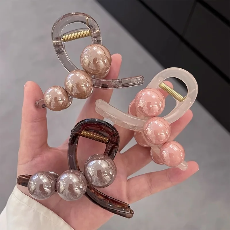 

1pc Elegant Vintage-Inspired Pearl Hair Claw Clip for Women - High-Quality Acrylic Shark Clip with Imitation Pearls,Secure Hold