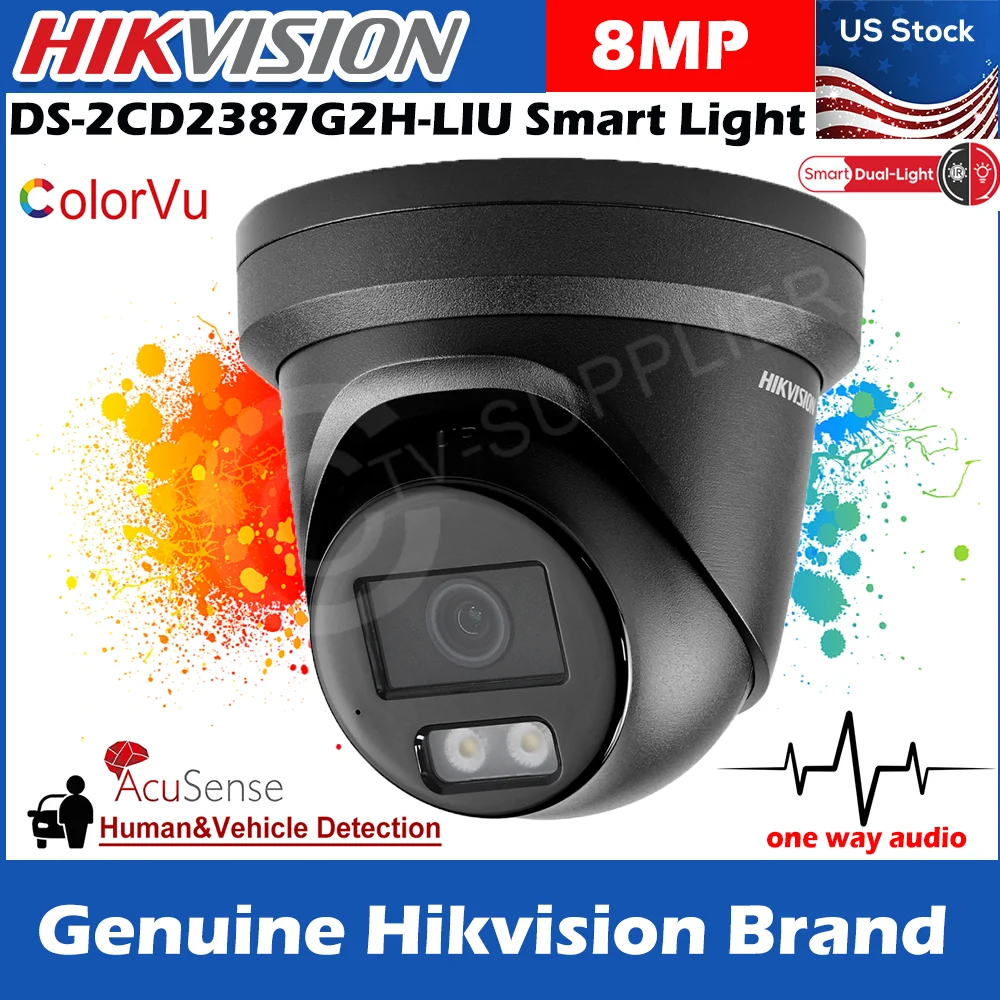 

(US Shipping )Hikvision Black Eyeball MIC 1/1.8" 8MP Turret AcuSense Smart Hybrid Light (IR ColorVu)