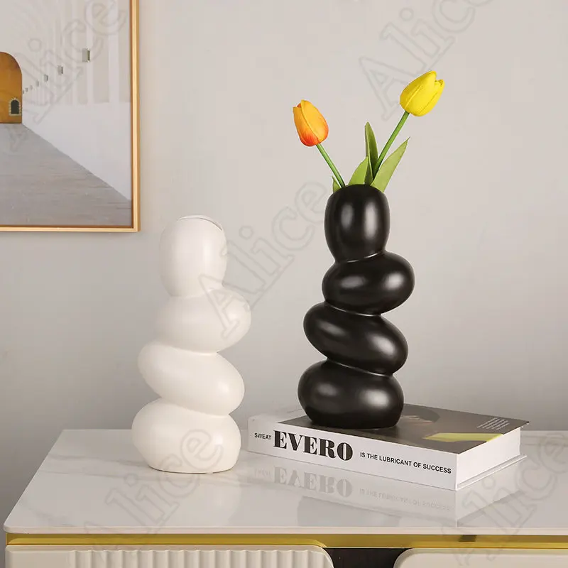 Creative Cobblestone Ceramic Vase Nordic Abstract Art Living Room Decoration Flower Vases Dining Table Decor Home Accessories