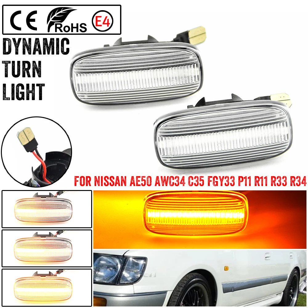 2X For Nissan AE50 ambulance AWC34 STAGEA FGY33 CIMA P11 P11E R11 Presea Dynamic LED Side Marker Lights Turn Signal Lamps