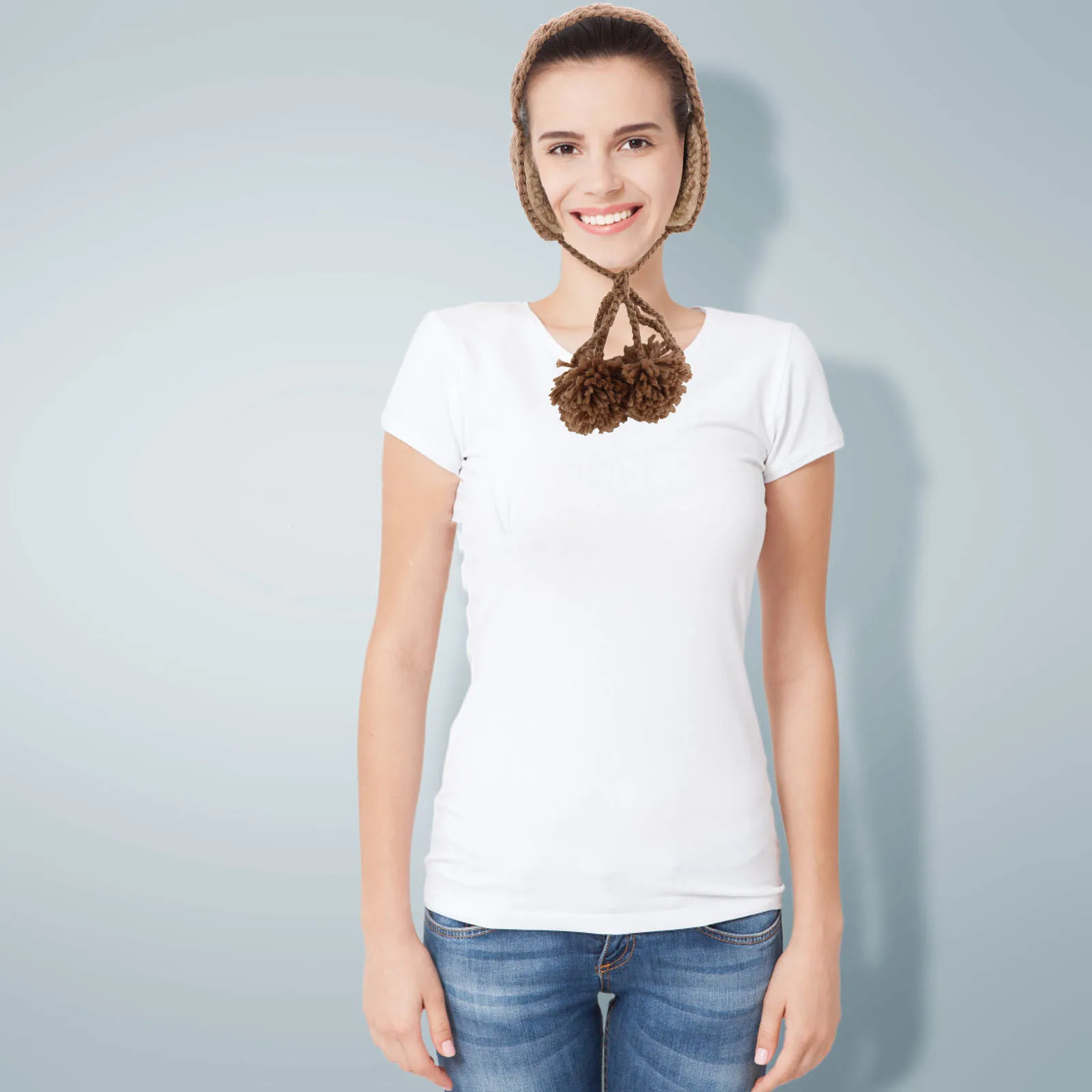 

Warm Knitted Ear Muffs Women Pom Pom Ear Covers Adjustable Tie Design Winter Outdoor Cold Weather Earflap