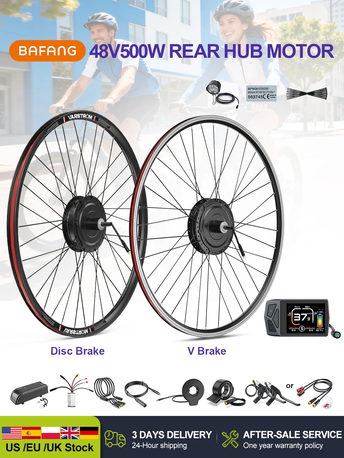AliExpress BAFANG 500W 750W 250W 1000W Wheel Hub Motor 48V 36V Drive 20/26/27.5/28/29/700C Cassette Disc Brake /V-Brake  Varstrom eBike Kit