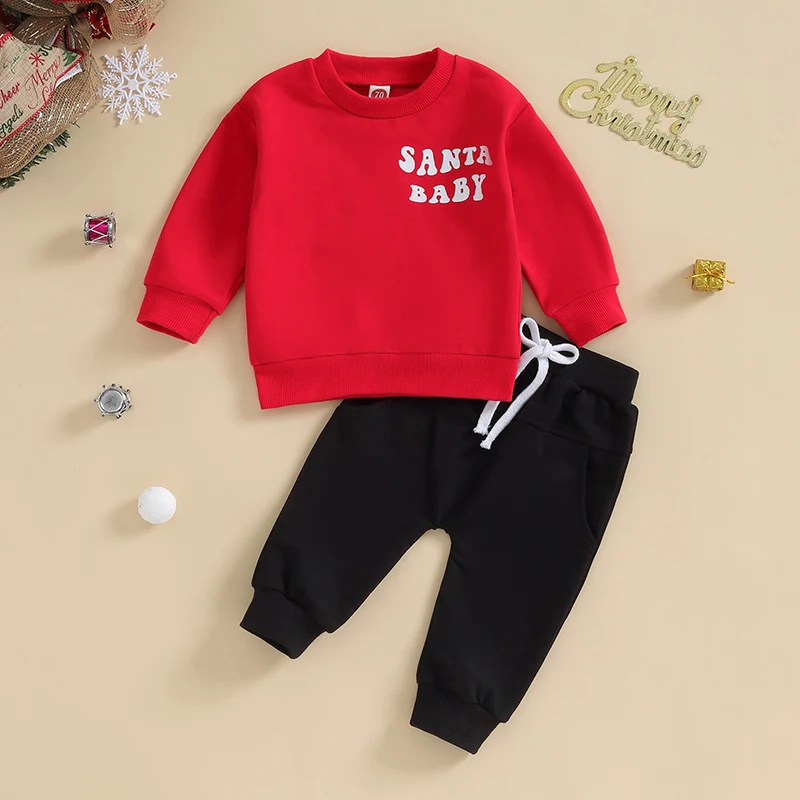 

Infant 2 Piece Clothing Set Adorable Winter Reindeer Print Hoodie and Joggers Baby Outfit for Christmas Holiday