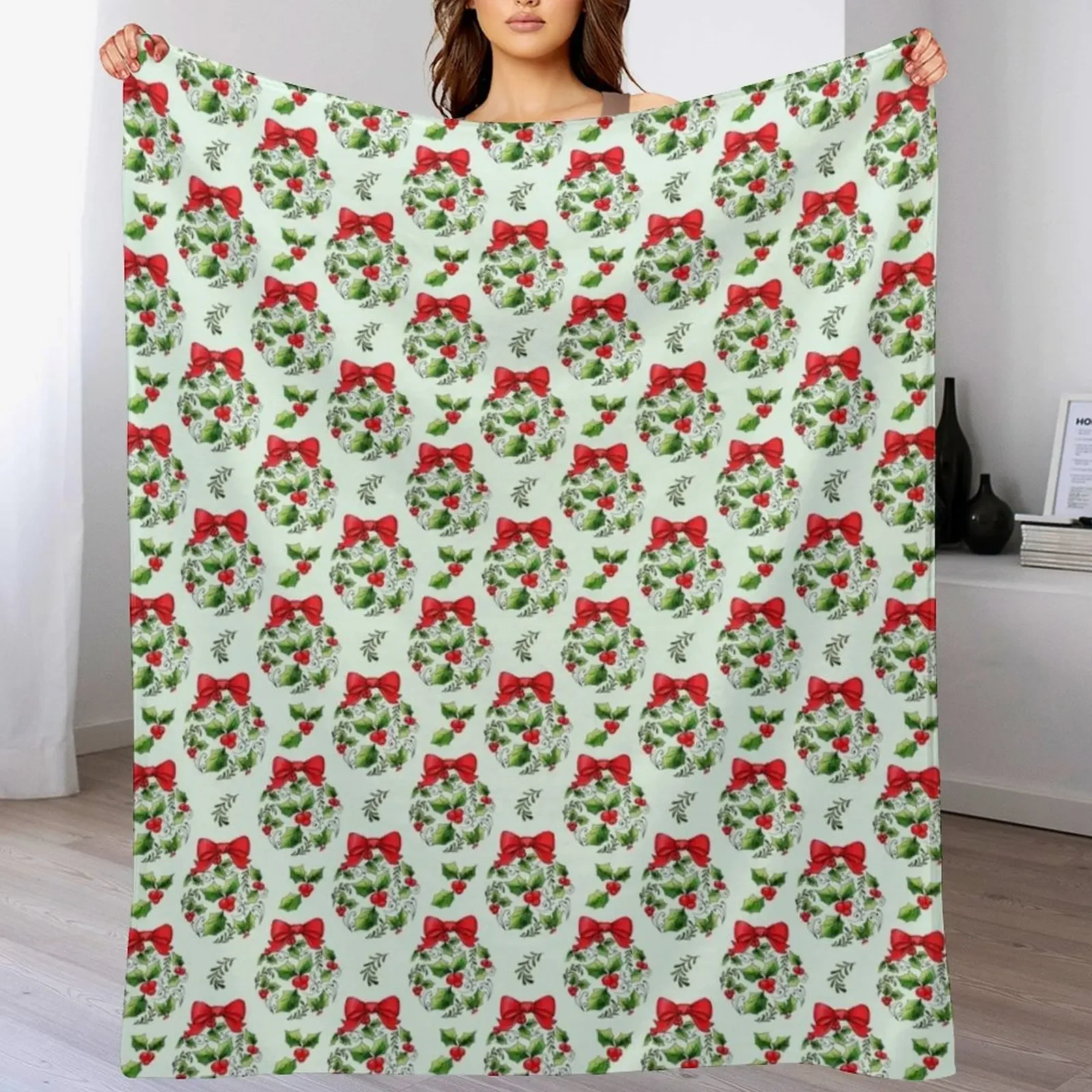 

Christmas Holly Beery Throw Blanket Single warm for winter Bed linens Cute Plaid Blankets