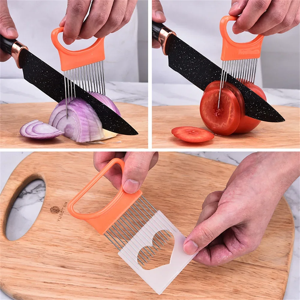 Creative Onion Slicer Stainless Steel Onion Holder Handheld Simple Slicer Fruit Vegetable Cutter Potato Fruit & Vegetable Tools