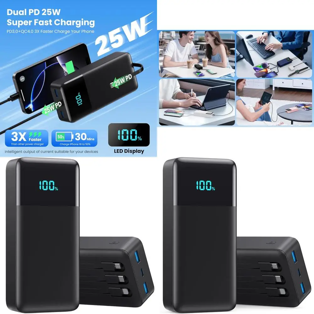 

25W PD QC4.0 Fast Charge 50800mAh Power Bank with 3 Cables, 6 Ports for iPhone, Android Devices