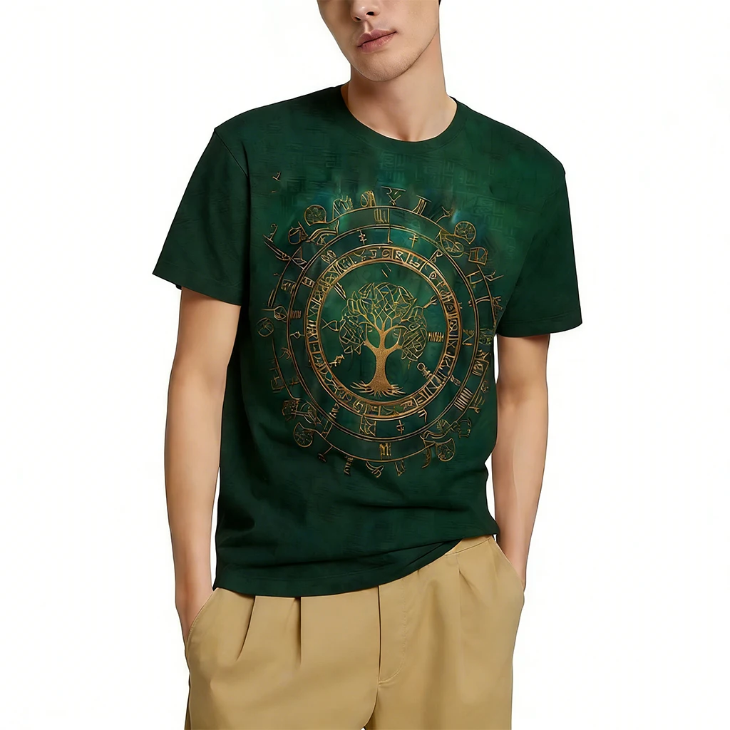 Black Gold Mystic Rune 3d Print T-Shirt Occult Vintage Norse Symbol Pattern Men Streetwear Personality Casual Short Sleeve Tops