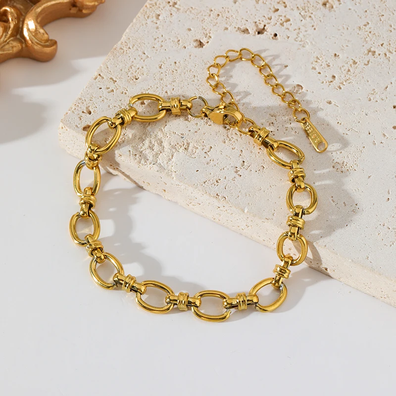 EILIECK 316L Edelstahl Goldfarben Kette Statement Halskette Armband für Damen Charm Einfacher Schmuck Bijoux Schmuckset Geschenk – Detail 15