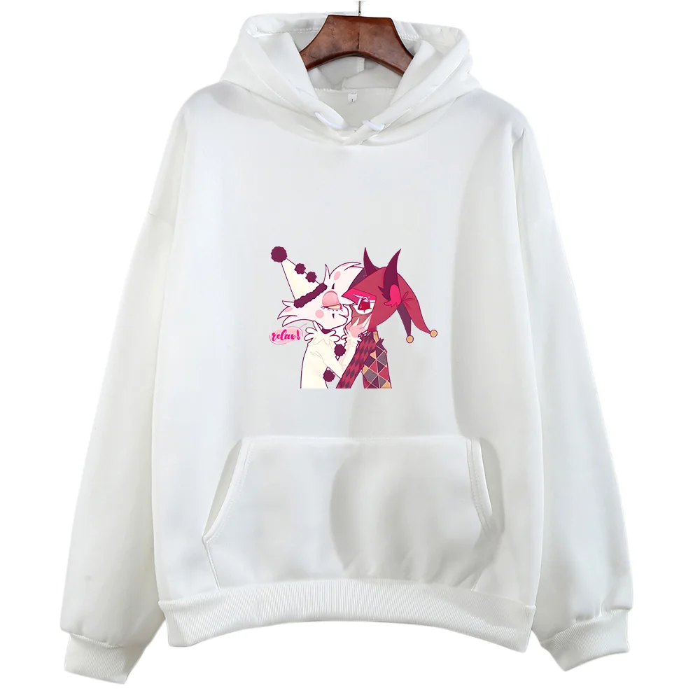 Cute Japanese Anime Hoodie Angel Dust Cartoon Print Hooded Sweatshirt with Pocket Harajuku Kawaii Clothing Moletom Fleece Hoody