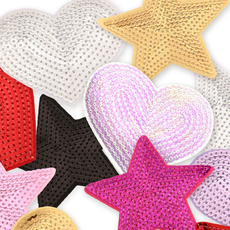 13pcs Star Iron On Patch For Clothes Kids Lot Cute Glitter Heart Stickers Pack Sequined Fabric Sets Sew Jacket Mochila Diy Big