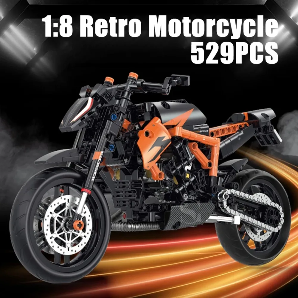 

1:8 городские гонки, технические строительные блоки для мотоциклов, Duke Harleys, мотоцикл-гонщик, кирпичи, сборная модель, игрушка, подарки на день рождения