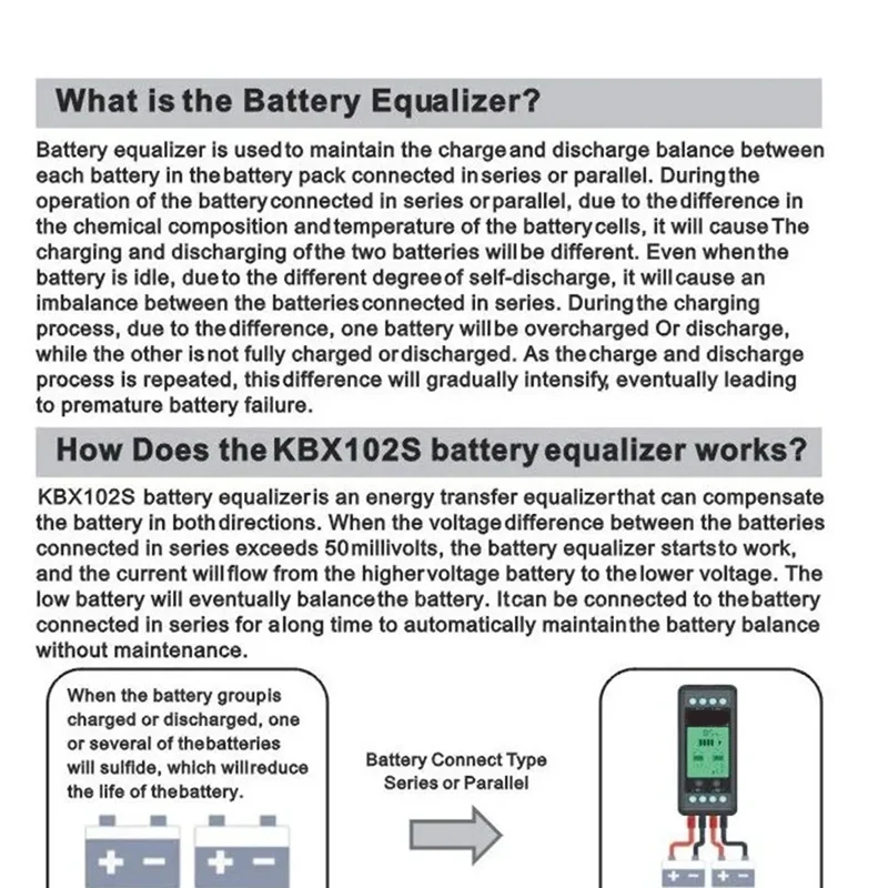 KBX102S Voltage Controller Battery Equalizer Batteries Monitor Balancer Lead Acid Li-Ion Connect Series 24 36 48 60 96 V