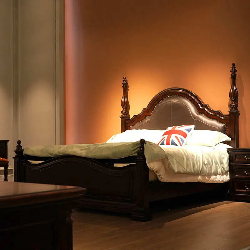 

Bed soft bag light luxury double bed high-end solid wood villa master bedroom 1.8 meters leather wedding solid wood