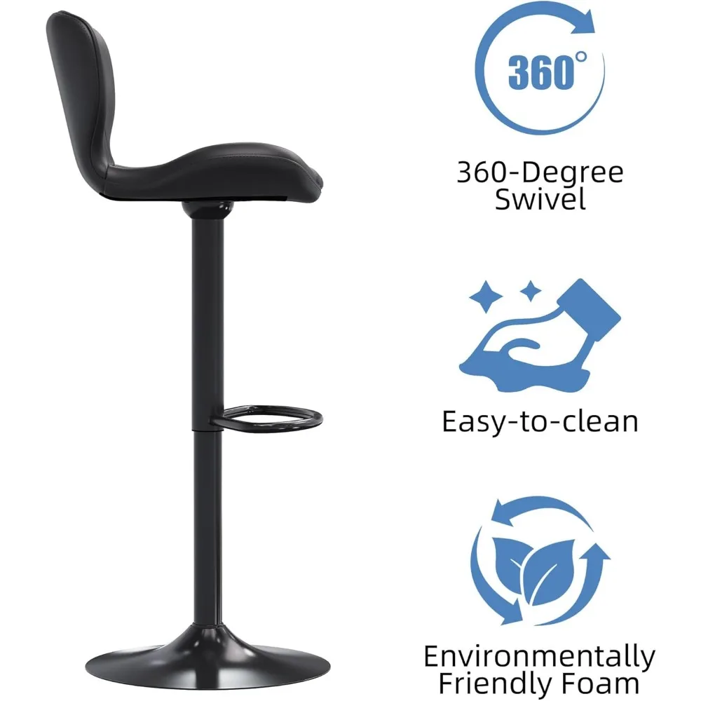 مقاعد بار جلدية قابلة للتعديل بارتفاع عداد، مقاعد بار حديثة، مجموعة كراسي جزيرة مكونة من 4 قطع للمطبخ