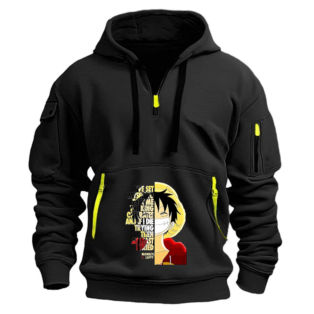 

One Piece Luffy Logo Print 2026 New Advanced High-end Luxury Coat Spring And Autumn Men's Drawstring Hooded Versatile Hoodies