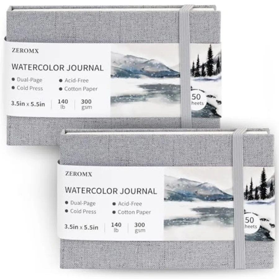 

Watercolor Sketchbook, 3.5x5.5 Watercolor Journal, 2 Packs, 50 Sheets Each, Cotton Paper, Cold Press, 140lb/300gsm, Mini Waterc