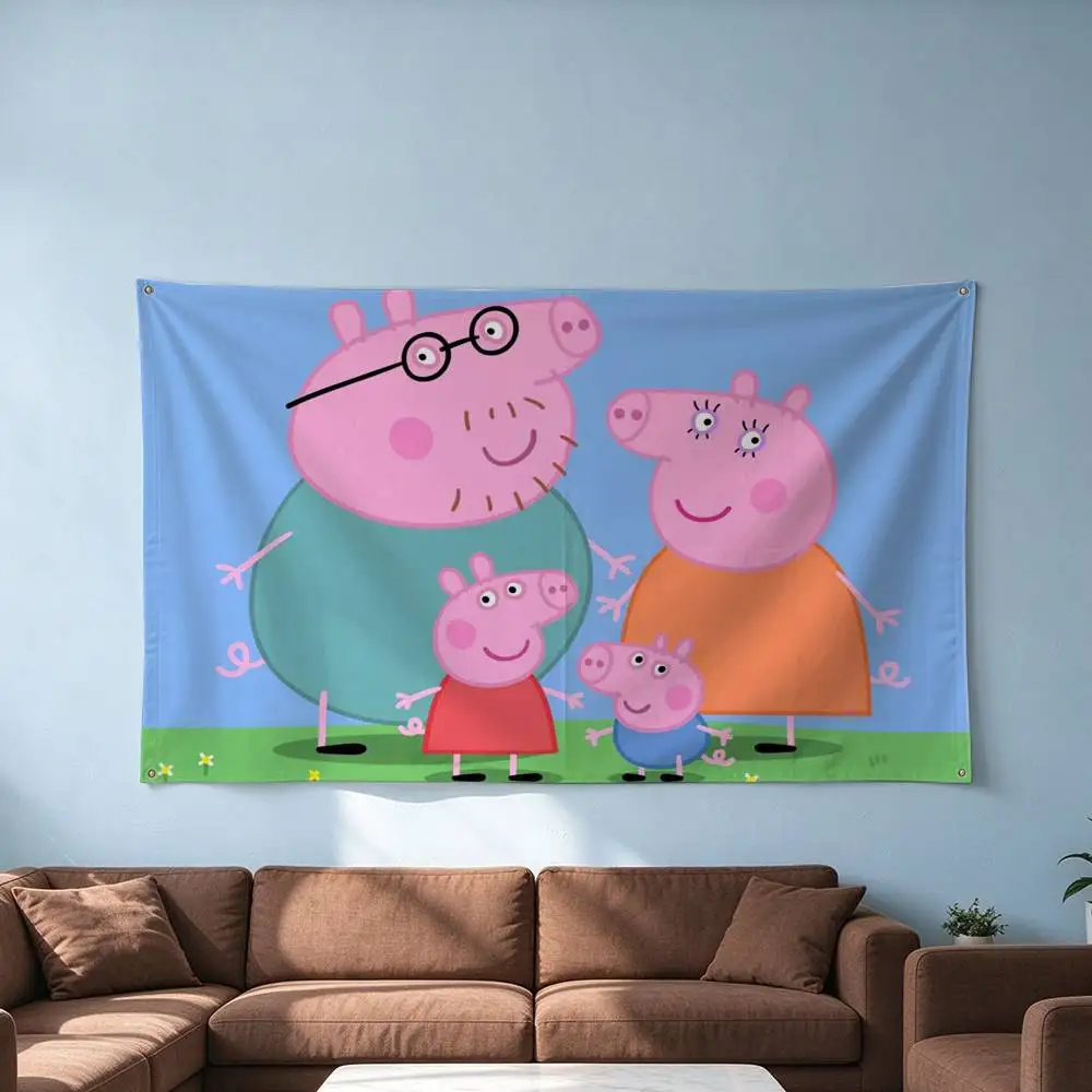 Peppa Pig C-Cartoon P-Pink  Flags for Bedrooms Home Decor Items Outdoor Decors Garage Decoration Flaga