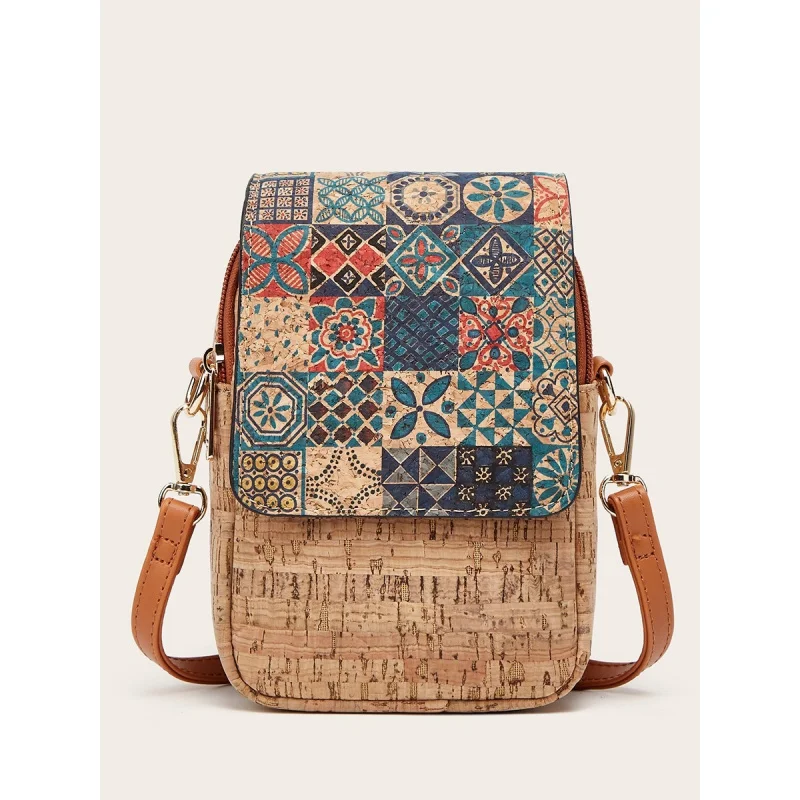 Vintage Multielement Cork Wallet Crossbody Bag Women's Multi - Layer Soft Leather Phone Purse Shoulder Bag