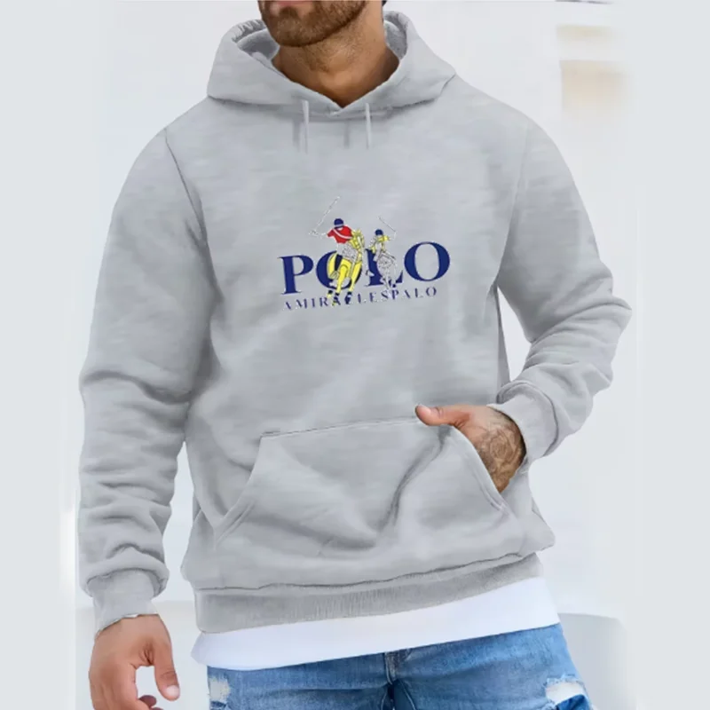 Fashionable Men\'s Hoodie with Street Casual Sports Style Long Sleeve and Kangaroo Pocket Fleece Sweatshirt for Autumn Winter