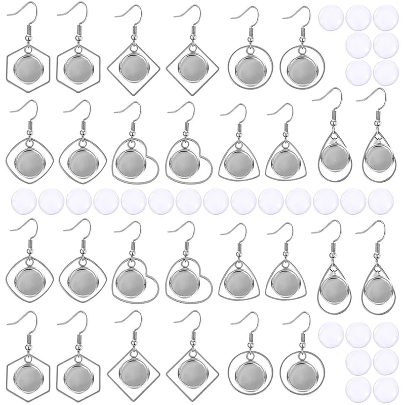 

Earring Tray With Glass Dome Set-Line Hook Earrings Blank Frame With Round And Round Transparent Glass Cams For DIY Craftsmanshi