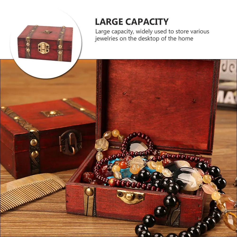 

1Pcs Vintage Wooden Jewelry Storage Box Large Capacity Sundries Organizer Desktop Box Household Storage