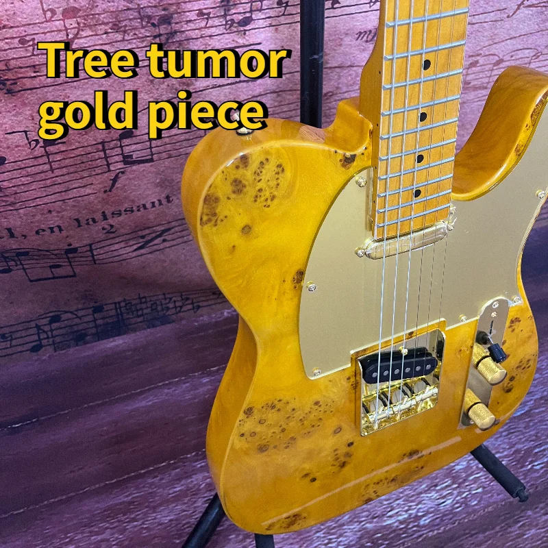 Golden Burl Wood Tele Electric Guitar 1951 Classic Maple Fretboard Retro Country Blues Rock Tool