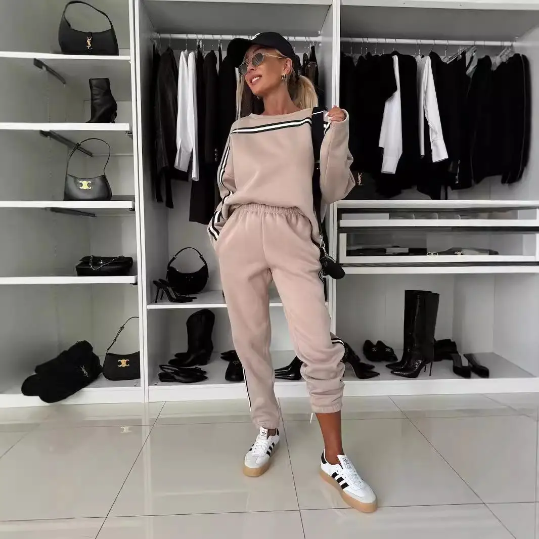 여성용 컬러 블로 스포츠 세트 롱 Sve 스웨트 셔츠 티셔츠 세트 가을 Faion 유럽 슬레 성인 9 포인트 바지