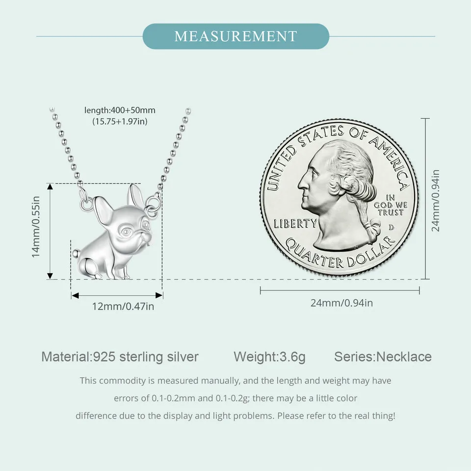 WOSTU 925 Sterling Silver Women\'s Cute French Bulldog Pendant Necklace Dog Owner Gift Pet Jewelry Accessories Fine Birthday Gift
