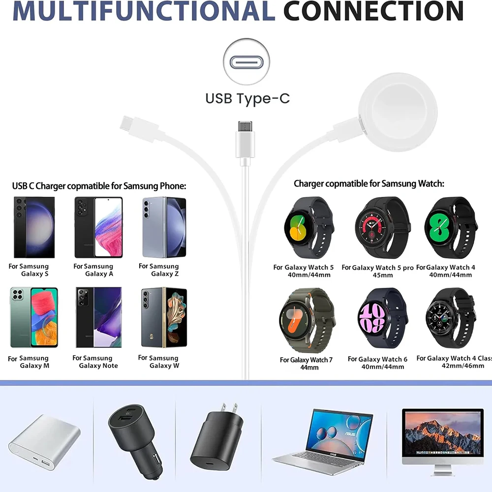 Nouveau chargeur magnétique sans fil Portable pour Samsung Watch 7 chargeur Type C Port Dock charge pour Galaxy Watch 7 6 5 4 3 chargeur