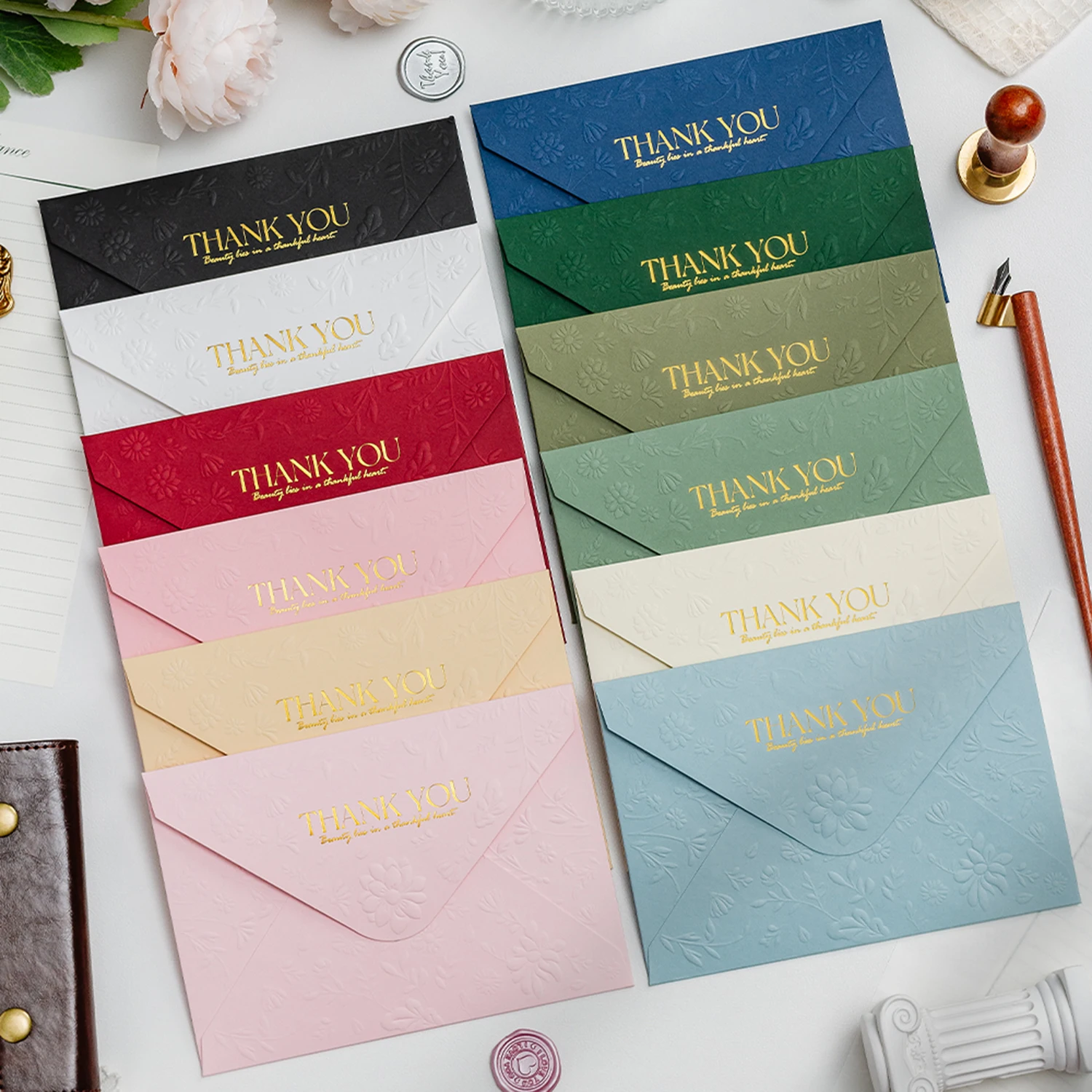 Vintage embossed gold-foiled premium envelope, exquisite holiday invitation, romantic Western-style envelope