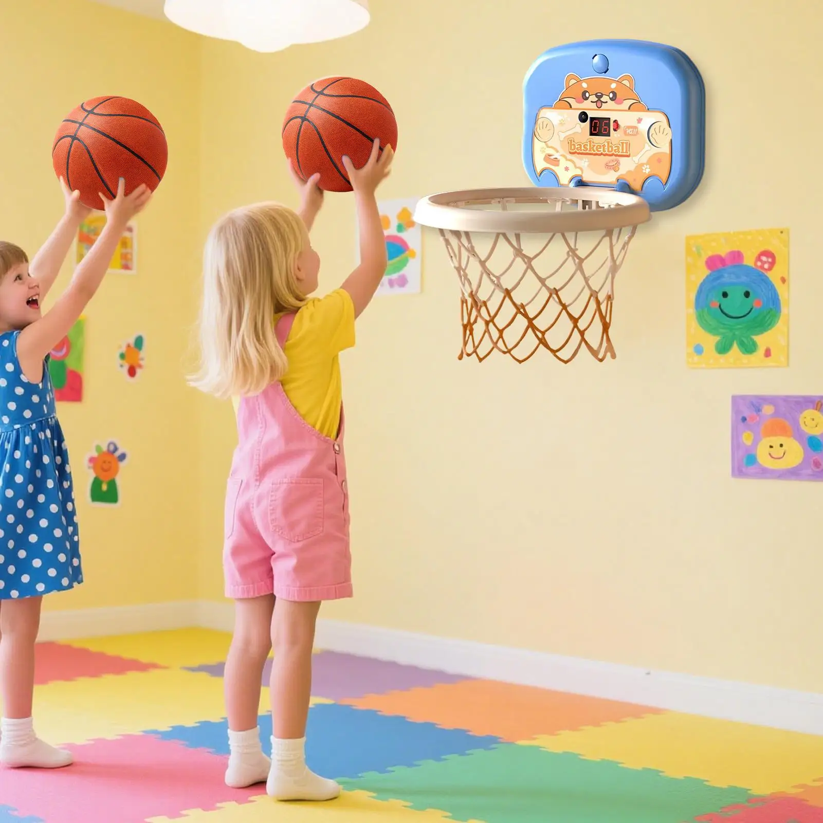 Mini aro de baloncesto, conjunto de aro de baloncesto para niños, pelota interactiva montada en la pared, juguete deportivo con marcador para el hogar y la escuela
