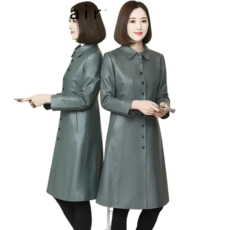 2024 Genuine Leather Jacket Women Clothing Elegant Real Sheepskin Coat Women Mid-length Leather Jackets Woman Slim Windbreaker