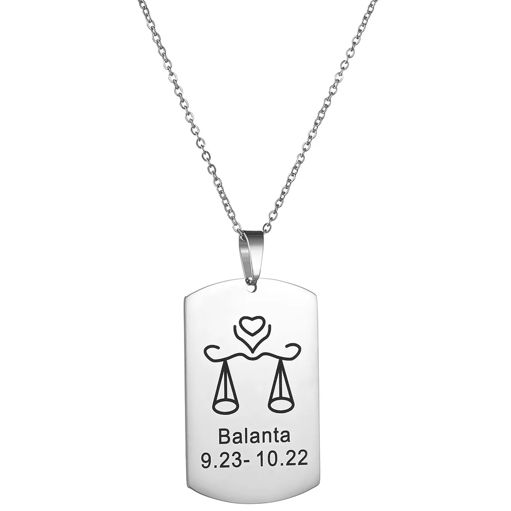 Fashion 12 Constellation Rectangle Pendant Necklace Leo Gemini  Libra Taurus For Cool Men Women Couple Birthday Necklace Gift