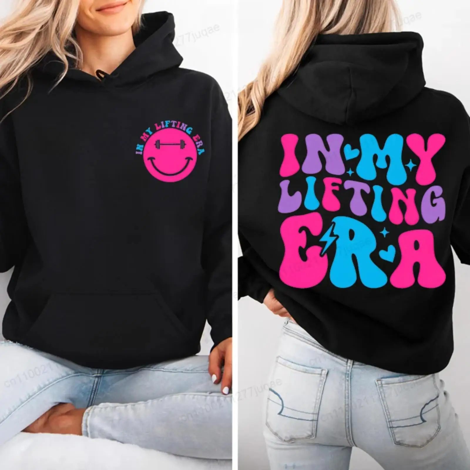 

In My Lifting Era Hoodie, Gym Sweatshirt, Weightlifting Graphic Pullover, Retro Smiley Face Workout Apparel, Unisex Fitness Gift