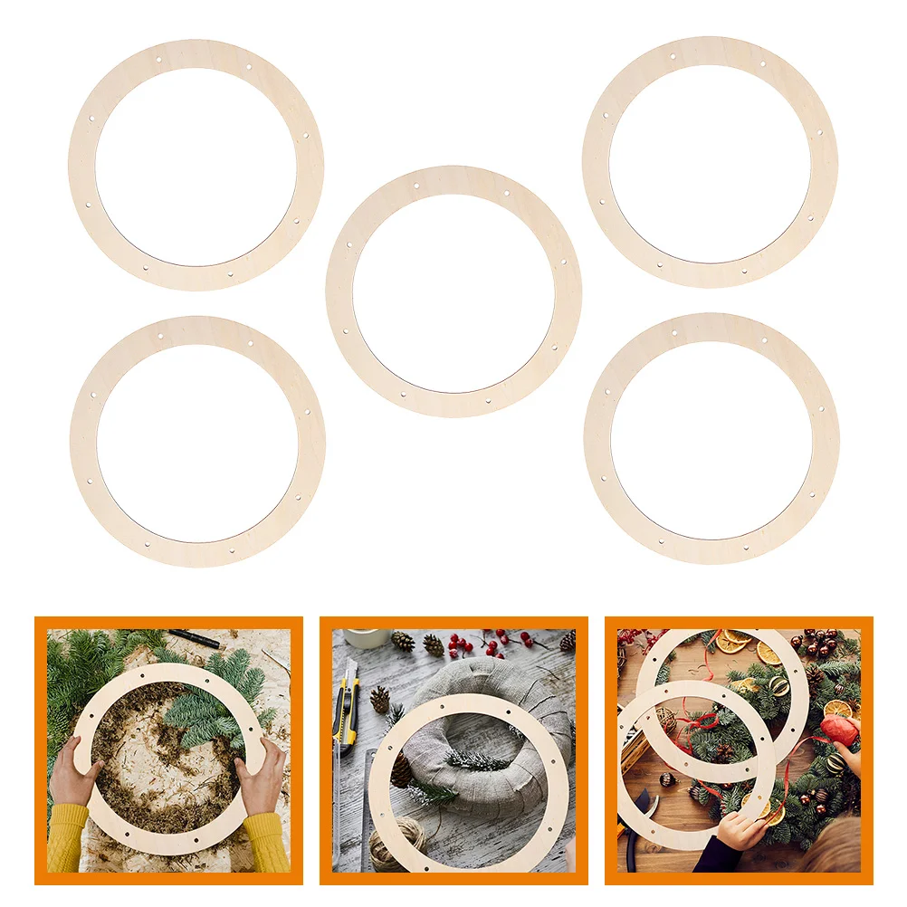 

5 Pcs Christmas Halloween Wooden Wreath Frame DIY Holiday Wedding Garland Decoration (6pcs) Rings Made Frames Forms